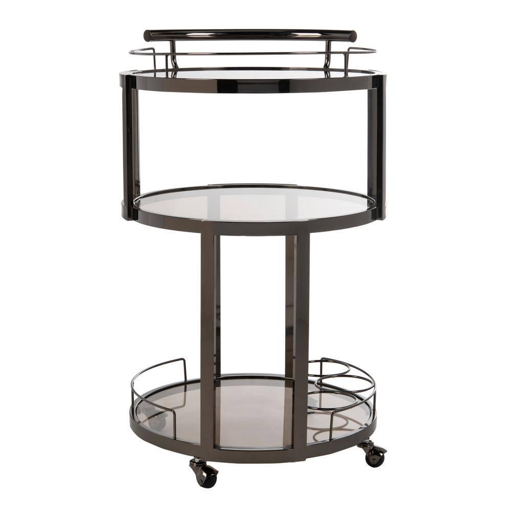 Rio 3 Tier Round Bar Cart - BCT8002B - Black Nickel/Tea - Safavieh