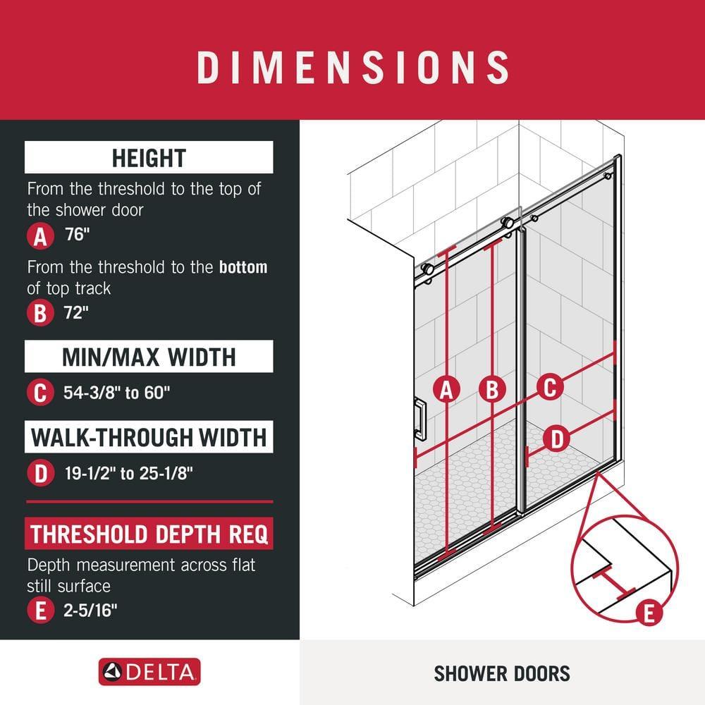 Delta Sdes860-R Commix 76" High X 60" Wide Sliding Frameless Shower Door - Nickel