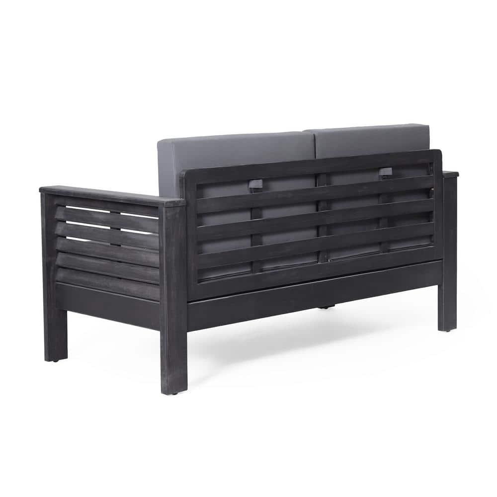 Christopher Knight Home Rabun Outdoor Acacia Wood 4 Seater Chat Set with Cushions, Dark Gray