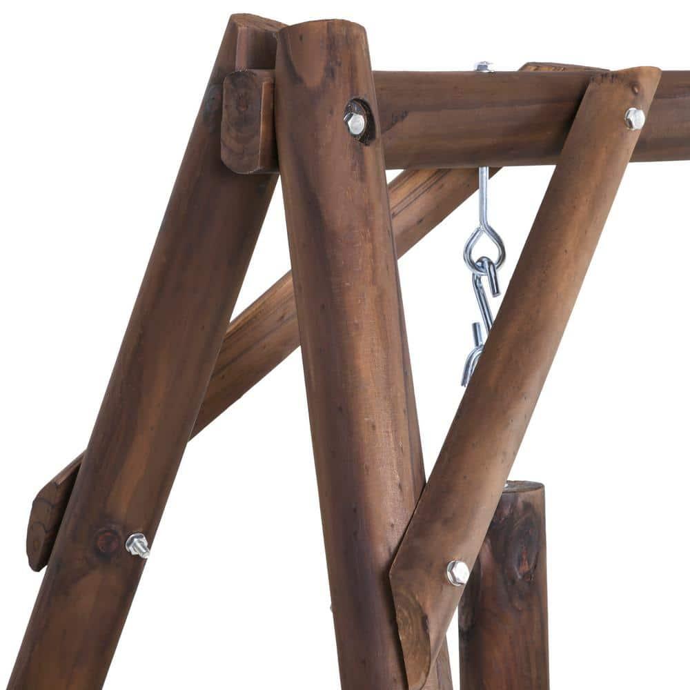 Outsunny Wooden Swing Bench, Garden Swing Chair for Patio, Yard, Porch, Carbonized