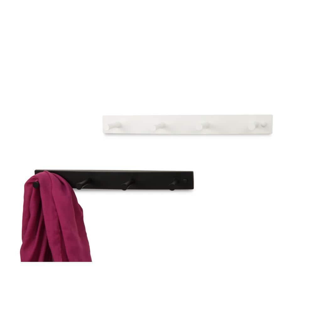 15.5 in. L Decorative White 4-Peg Wall Mount Wood Rack