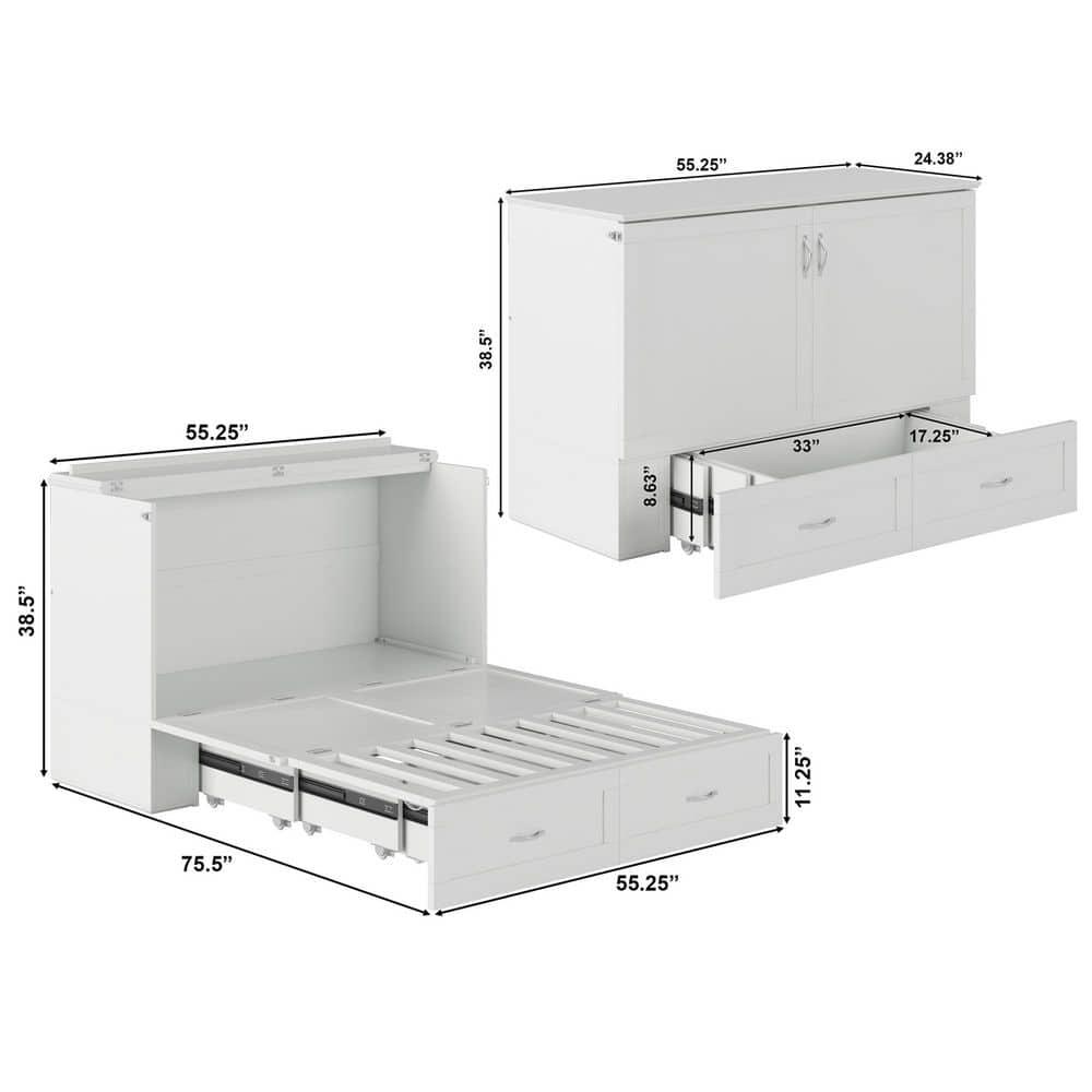 AFI Hamilton Full Solid Wood Murphy Bed Chest with Built-In Charger in White