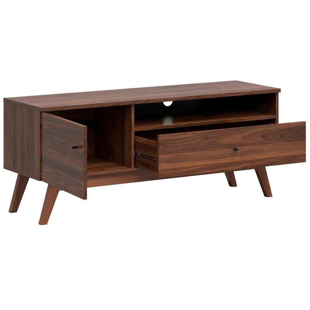 Lifestyle Solutions Westley Mid-Century TV Stand for TVs up to 55" Maximum, Walnut Brown Finish Wood
