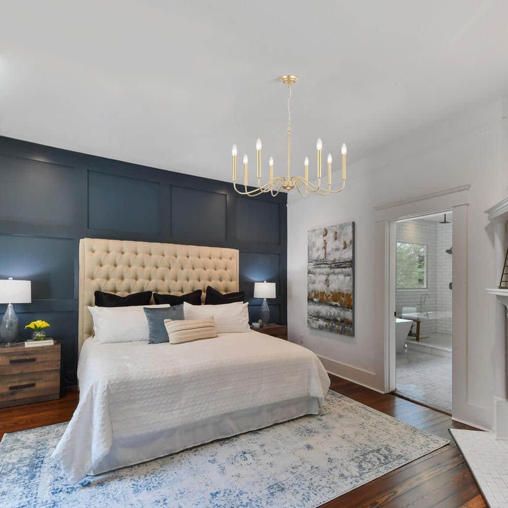 Generies Antique Gold Farmhouse Chandelier, 8 Light Rustic Lighting Fixture Modern Industrial Candle Ceiling Light for Dining Room, Bedroom, Foyer, Living Room, Kitchen Island, Entryway