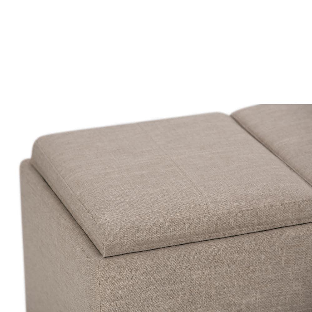 Simpli Home Avalon 42"W Upholstered Storage Ottoman with 3 Flip-Over Serving Trays