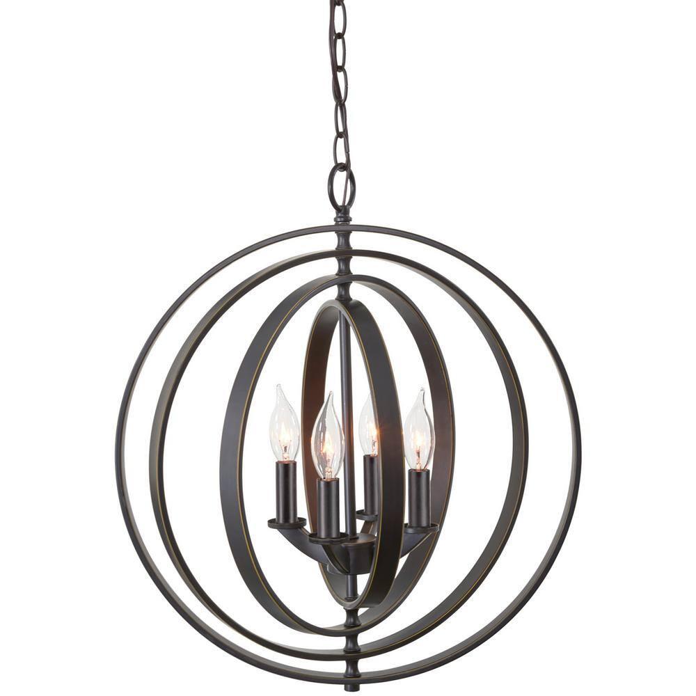 Kira Home Orbits 21" Farmhouse Orb/Globe Pendant Chandelier, Pivoting Interlocking Rings, Adjustable Height, Hand