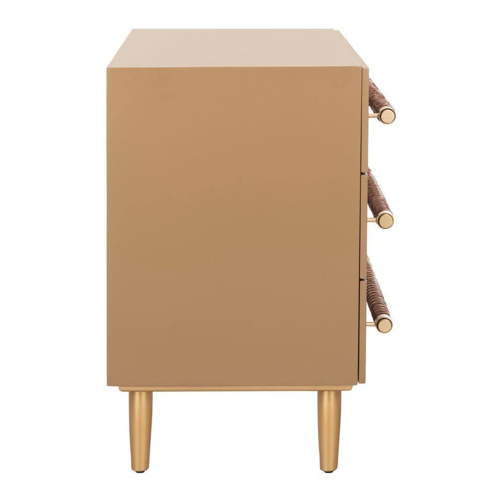 Raquel 3 Drawer Chest - Taupe/Gold/Brown Faux Leather - Safavieh.