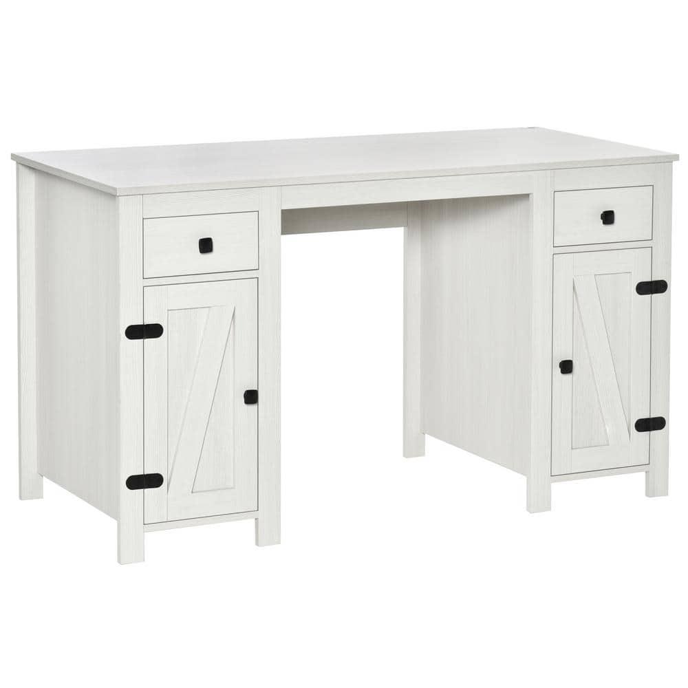HOMCOM Farm Style Home Office Computer Desk with 2 Drawers, 2 Cabinets with Metal Accent Hardware, Cream White