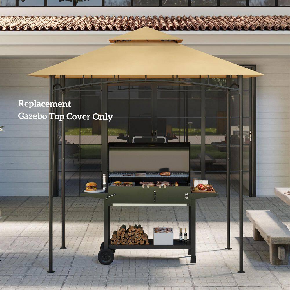 Outsunny Grill Gazebo Canopy Replacement Roof, UPF50+ Protected, 5' X 8' Outdoor BBQ Canopy Replacement Cover, Double Tiered Grill Canopy Replacement Cover, TOP COVER ONLY, Beige