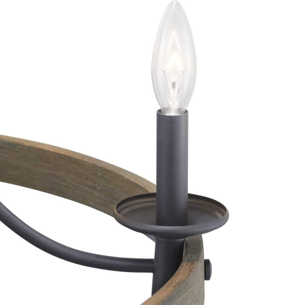 Progress Lighting Gulliver 5-Light Chandelier, Graphite Finish, Wood Grained Texture Shade