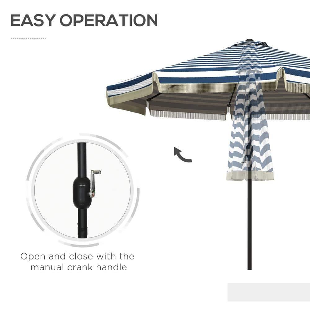 Outsunny 9' Patio Umbrella with Push Button Tilt and Crank Outdoor Double Top Market Umbrella, Blue Striped