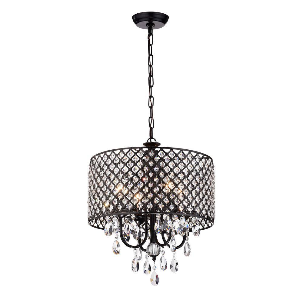 Antique Black Crystal Drum Shade 4-Light Chandelier