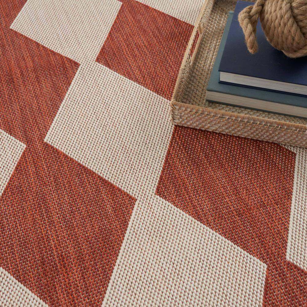 Nourison Positano Retro Diamond Flatweave Indoor Outdoor Low Pile Area Rug Terracotta 7' x 10'