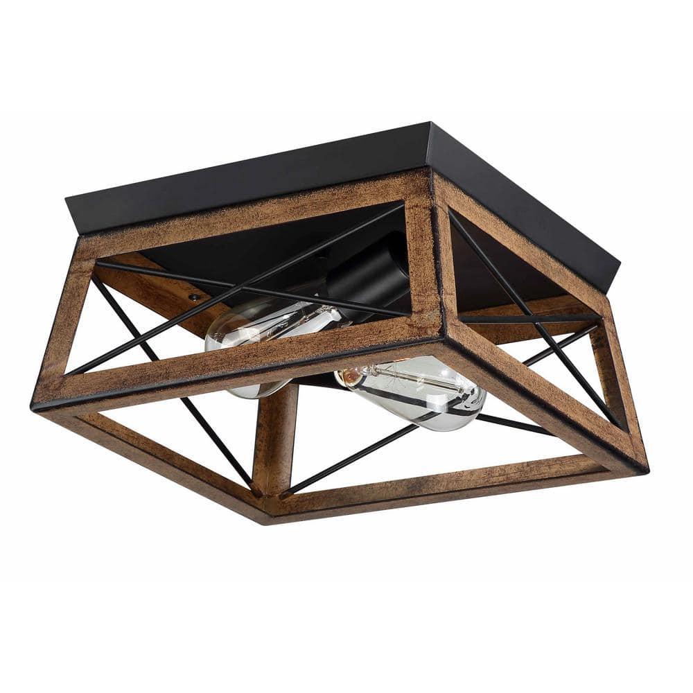 2-Light Farmhouse Close to Ceiling Light Fixture, Flush Mount Ceiling Light for Kitchen, Dining Room, Living Room, Hallway