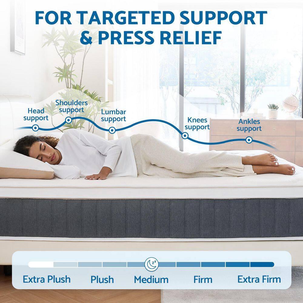 BedNew 10 inch Queen Mattress, Medium Firm, Pillow Top Hybrid Pocket Spring Mattress in a Box