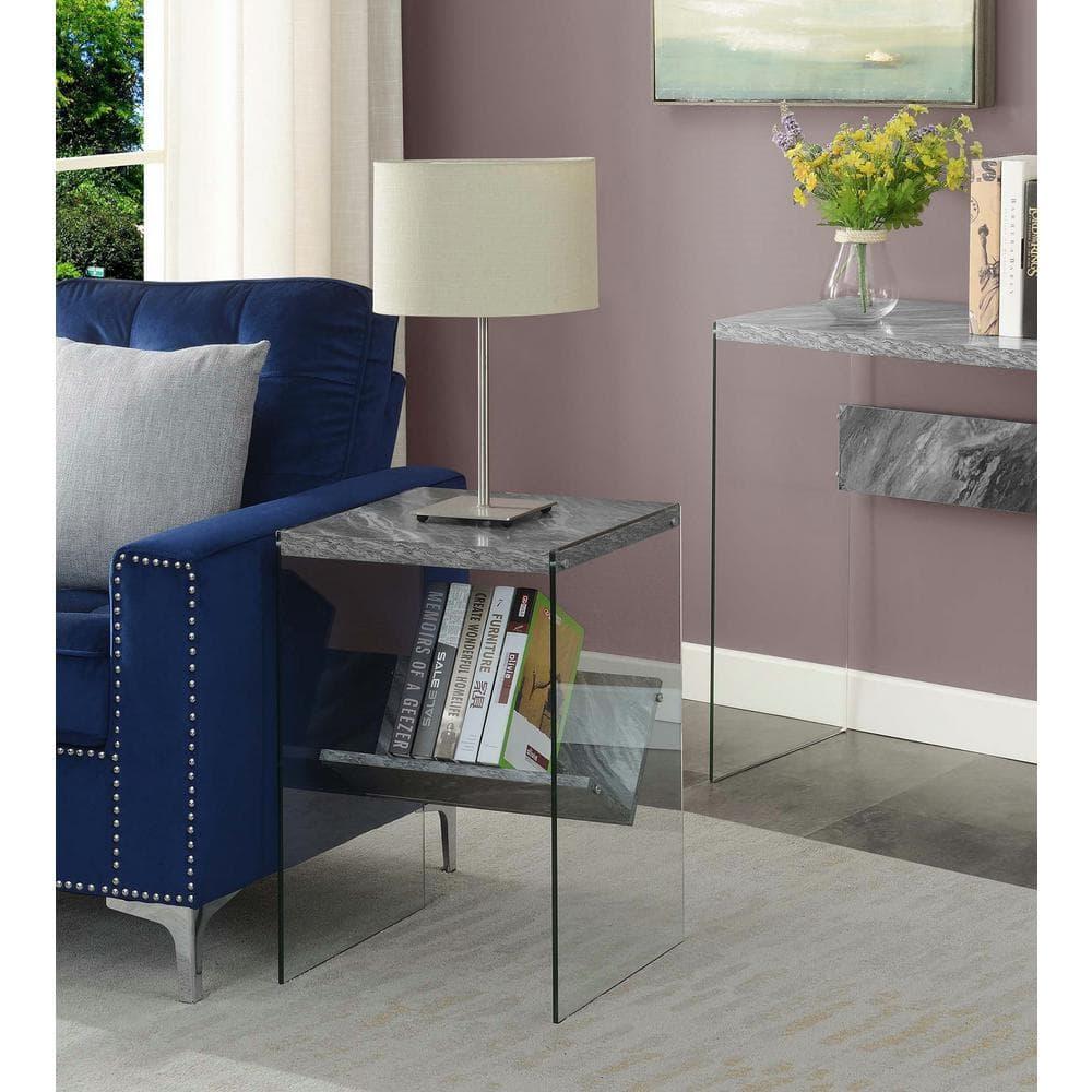Convenience Concepts SoHo Glass End Table with Shelf, Gray Faux Marble/Glass