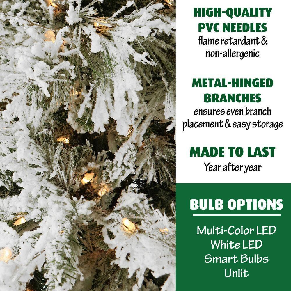 Fraser Hill Farm 6.5-Foot Pre-Lit Snow Flocked Snowy Pine Christmas Tree, Smart Lights