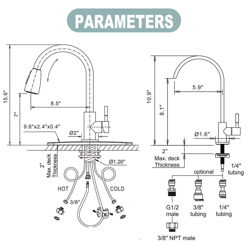 ARCORA ARCORA Stainless Steel Pull-Down Kitchen Faucet and Water Filter Faucet Combo AR7100301-L