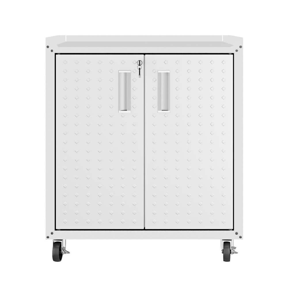 Manhattan Comfort Fortress Metal Mobile Garage Cabinet with Shelves in White