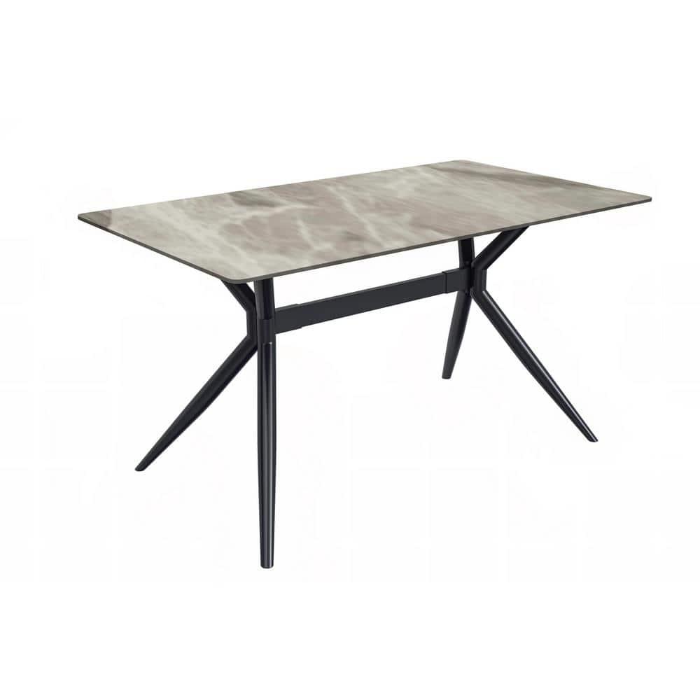 LeisureMod Elega Series Modern 71” Dining Table with Sintered Stone or Glass Rectangular Top and Black Stainless Steel Base in Deep Grey