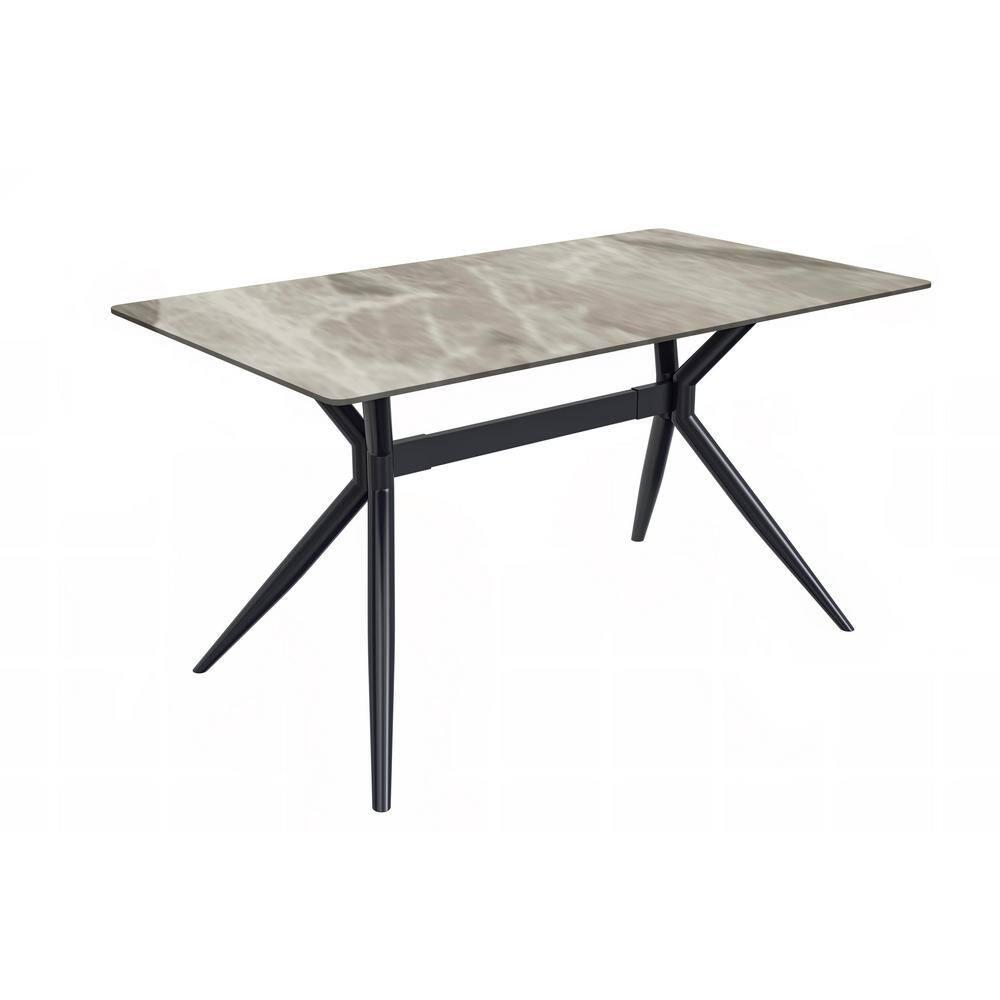 LeisureMod Elega Series Modern 71” Dining Table with Sintered Stone or Glass Rectangular Top and Black Stainless Steel Base in Deep Grey