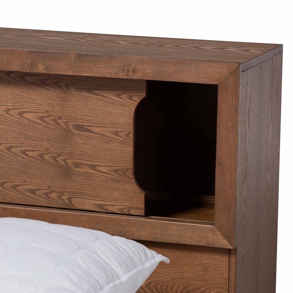 Queen Erie Platform Storage Bed with Built-In Outlet Walnut - Baxton Studio