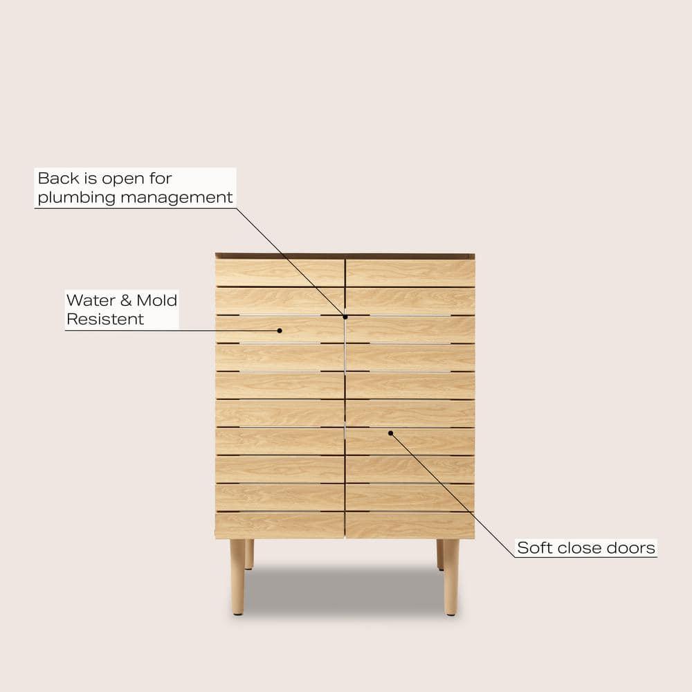 Aubert 24" Slat Modern Farmhouse 2-Shelf Bath Vanity Cabinet Only (Sink Basin not Included)