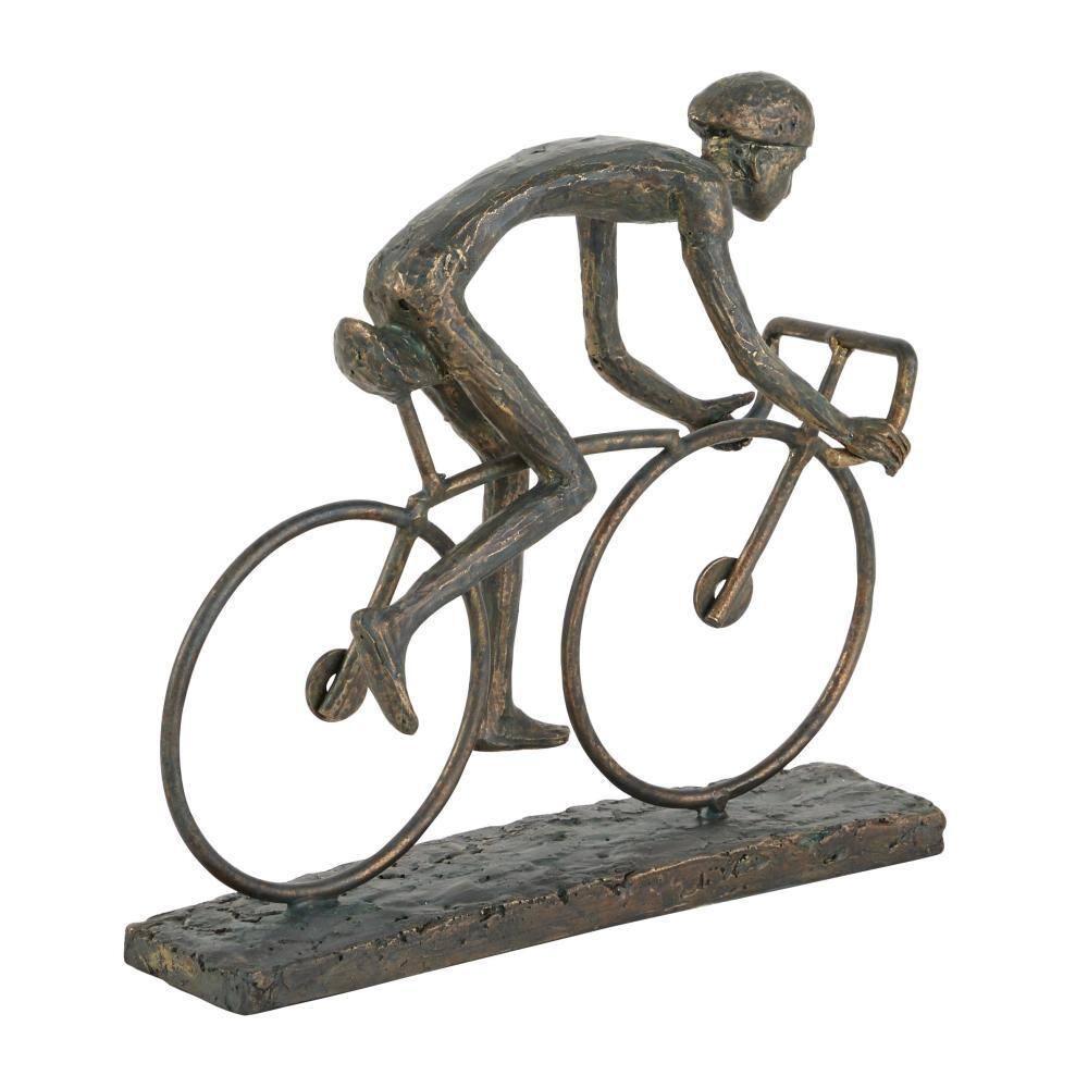 9" x 8" Bronze Polystone People Sculpture with Bike, by DecMode
