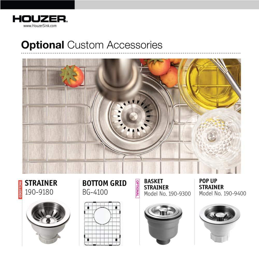 Houzer Savoir Undermount Stainless Steel 12" x 14" Bar Prep Sink, Strainer & Grid Included
