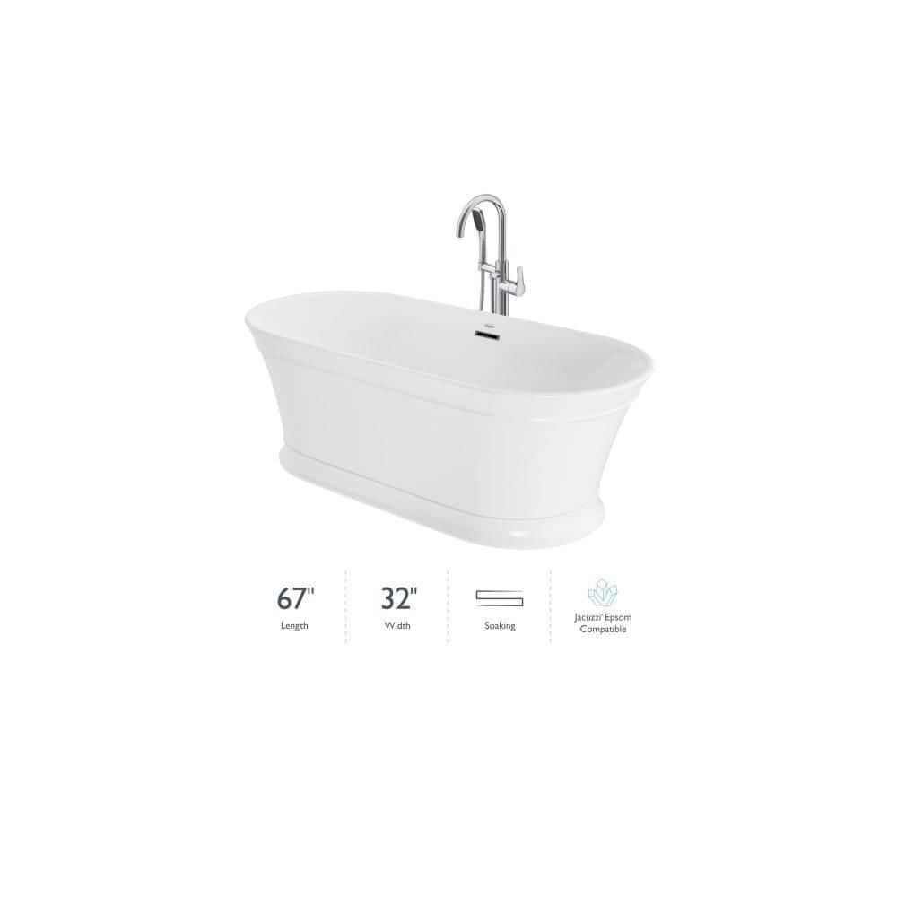 Lyndsay 67" x 32" Freestanding Soaking Acrylic Bathtub with Faucet