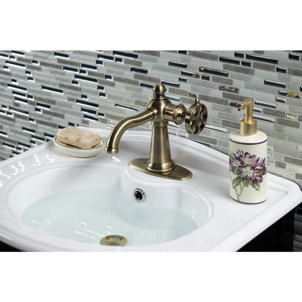 Kingston Brass Belknap Single-Handle 1-Hole Deck Mount Bathroom Faucet with Push Pop-Up and Deck Plate