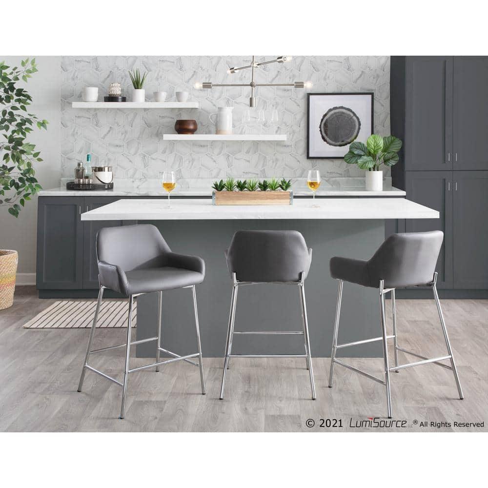 Set of 2 Daniella Metal Polyester Counter Height Barstools Chrome/Gray - LumiSource: Upholstered, Steel Frame, Fixed Height