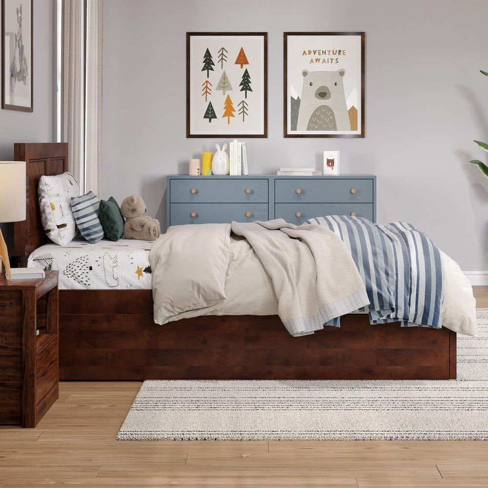 AFI Canyon Walnut Solid Wood Platform Bed with Matching Footboard & Twin Trundle, Twin
