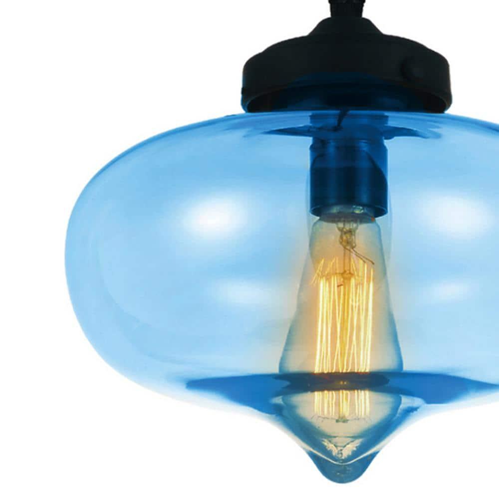 CWI Lighting Glass 1 Light Contemporary Metal Mini Pendant in Blue/Black