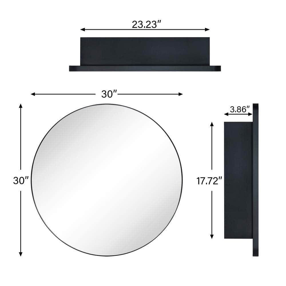 TEHOME  Myriel 30 in. W x 30 in. Surface Mount Round Circle Bathroom Metal Framed Medicine Cabinet with Mirror in Matt Black