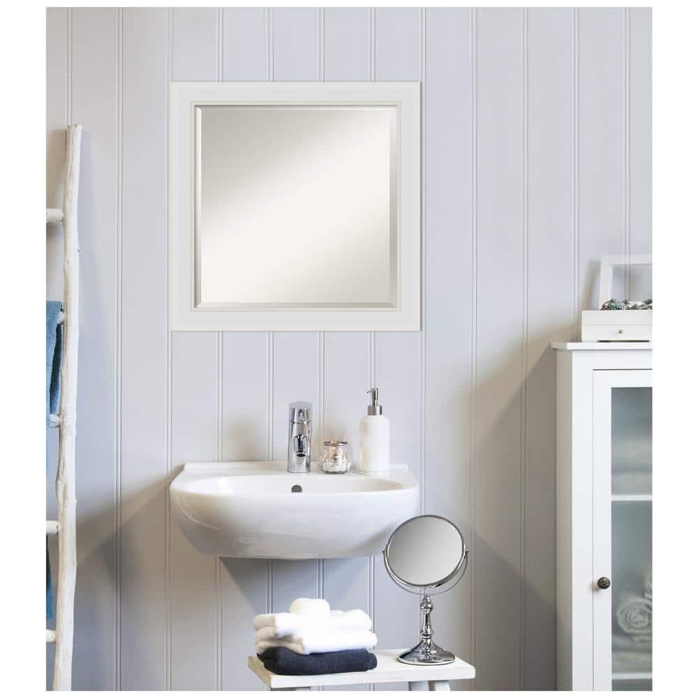 24" x 24" Flair Framed Bathroom Vanity Wall Mirror Soft White - Amanti Art: Satin Finish, Square Shape, No Assembly