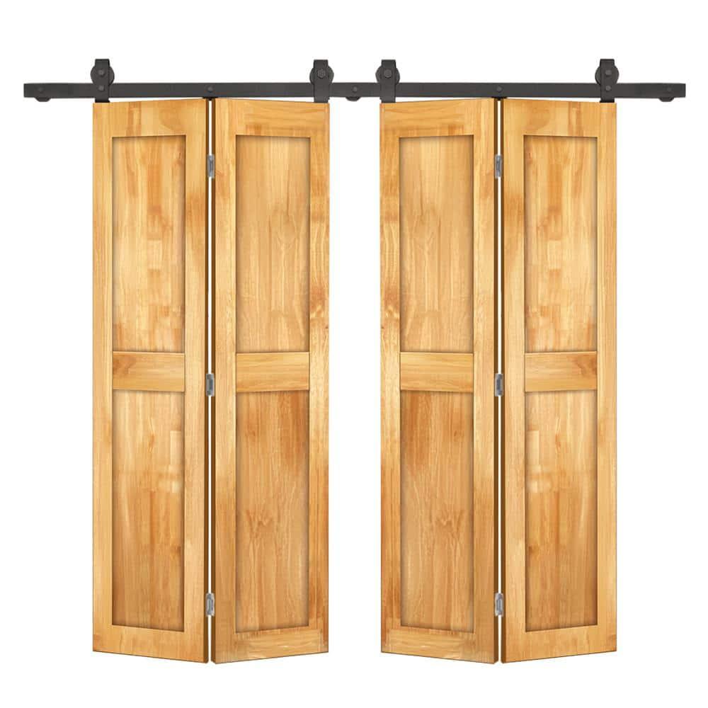 Calhome 2 Panel Shaker Pine Wood Bi-Fold Door with Sliding Barn Door Hardware Kit | Wayfair