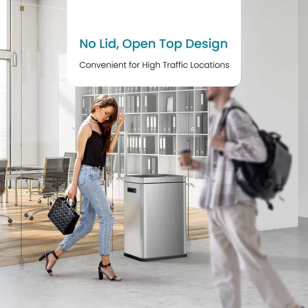 Home Zone Living Home Zone Living Open Top Trash Can Dual Removable Liners for Trash and Recycling Stainless Steel