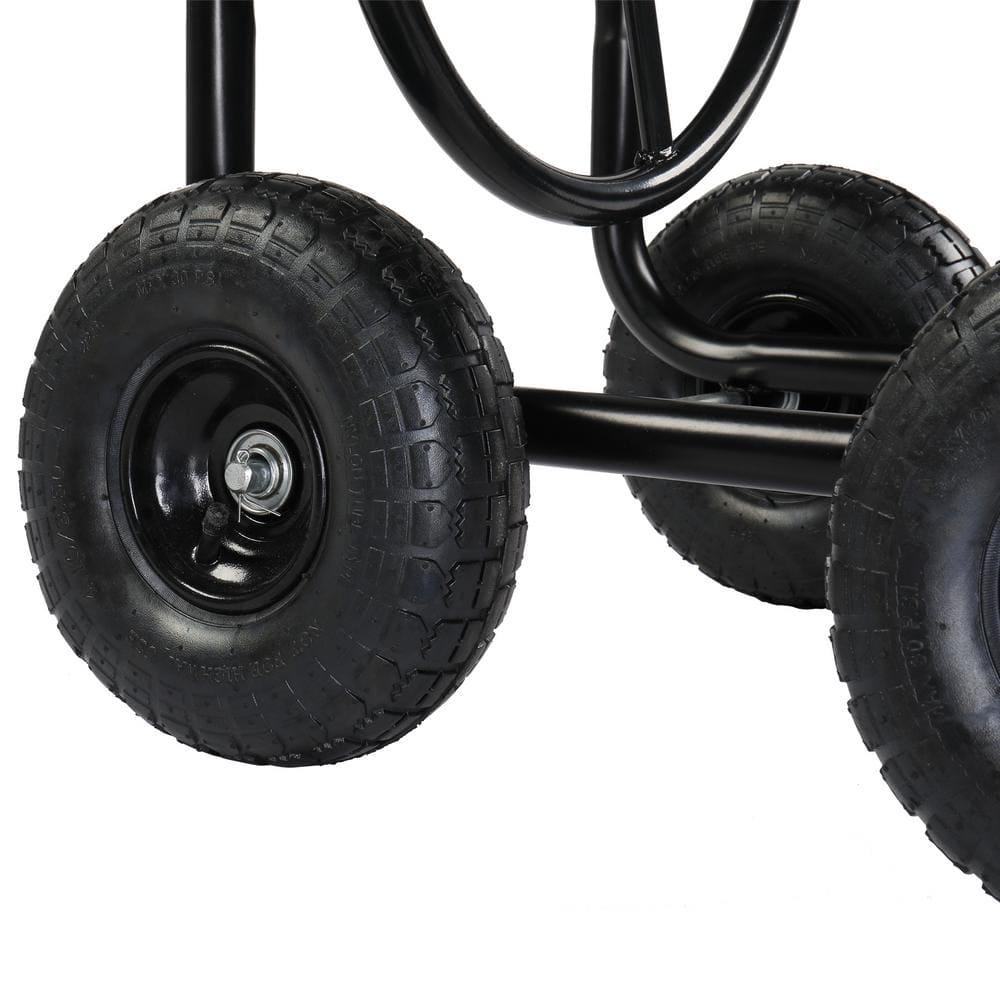 Garden Hose Reel Cart,Kepeak Water Hose Cart 4 Wheels, Hold 300-feet of 5/8-inch Hose, Heavy Duty Wheel Cart Powder Coat Finish & Basket, for Garden Yard Lawn Farm Watering, (Black)