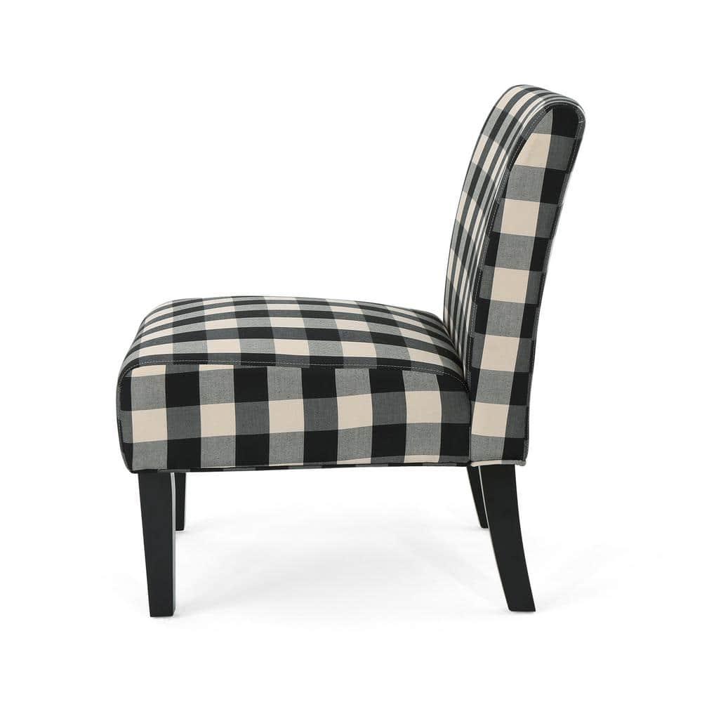 Kassi Traditional Black Checkerboard Fabric Accent Chair