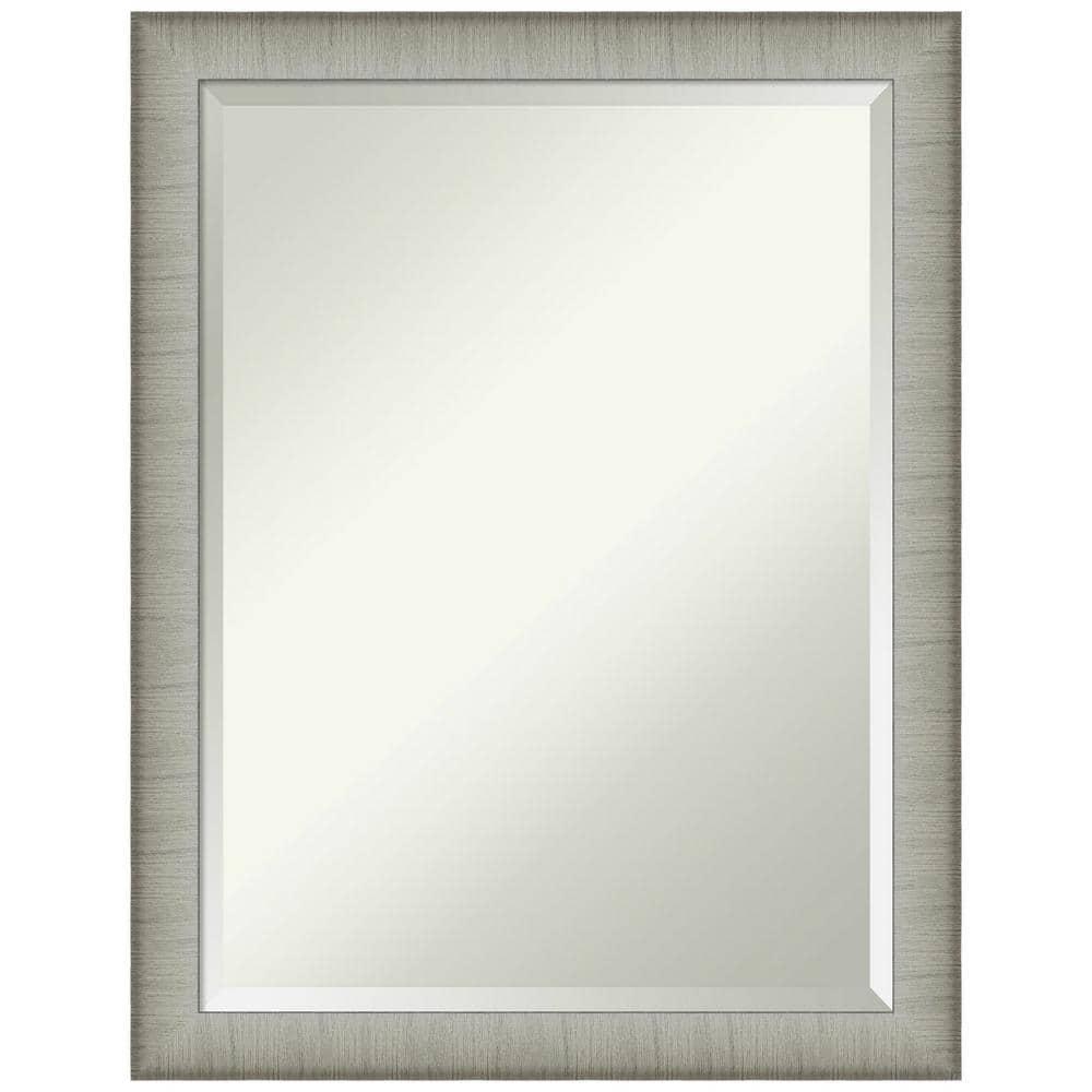 Amanti Art Beveled Bathroom Wall Mirror - Elegant Frame Elegant Brushed Pewter Narrow Outer Size: 21 x 27 in Silver