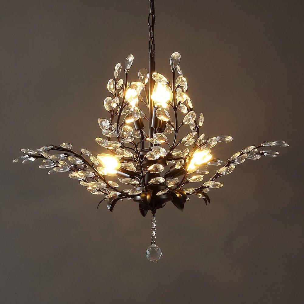 28.5" 7-Light Diantha Contemporary Bohemian Iron/Acrylic LED Pendant Oil Rubbed Bronze/Clear - JONATHAN Y: ETL Listed, Adjustable Height