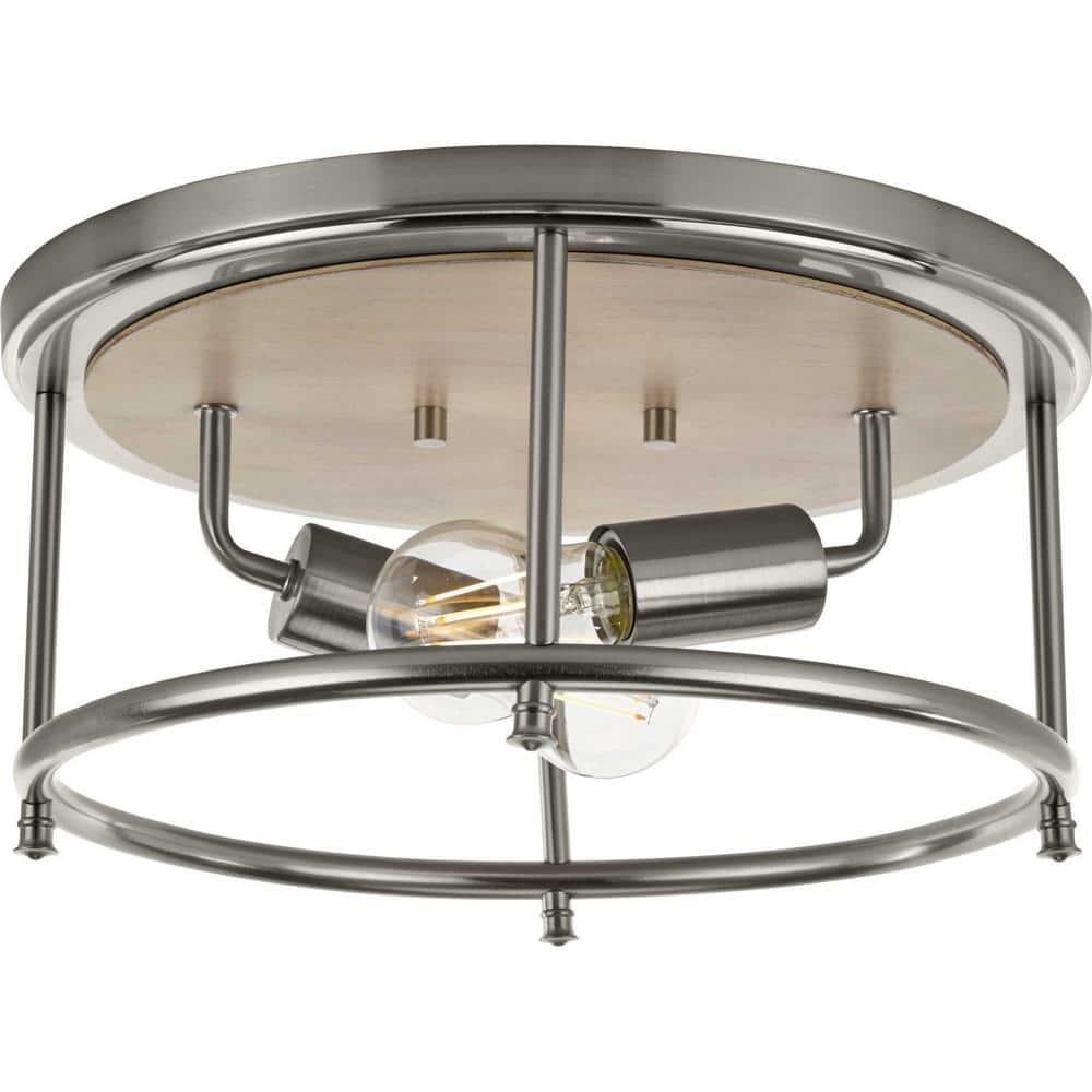 Marshel 13"W 2-Lightwith Black Marbled Base Flush Mount Light Fixture