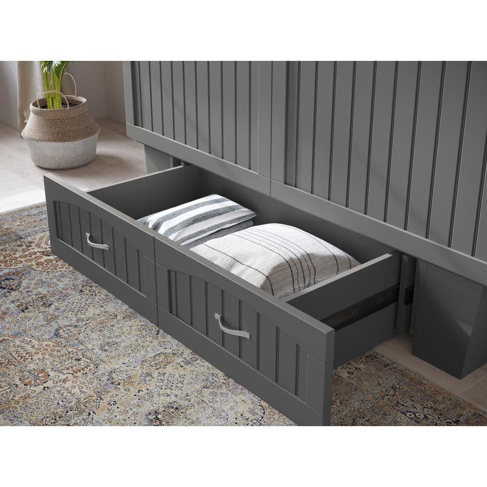 Queen Nantucket Murphy Bed Chest USB Turbo Charger Gray - AFI: Space-Saving, Built-In Charging, No Box Spring Required
