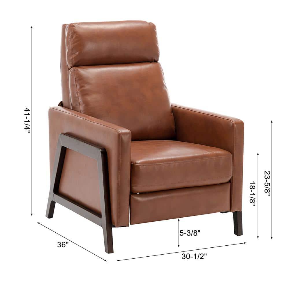 Comfort Pointe Maxton Press-Back Recliner Caramel: Mid-Century Modern, Faux Leather, High Back, Pocketed Coil Seating