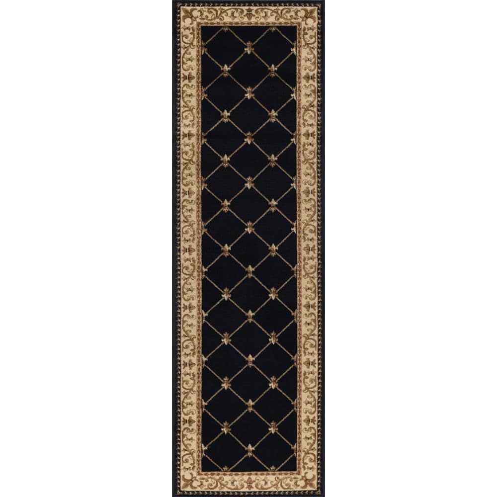 Tayse Sensation Area Rug SNS4883 Traditional Black Swirls Lines 2' 3" x 10' Rectangle