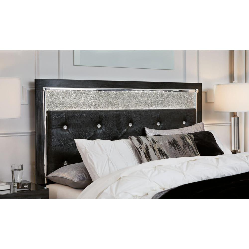 Queen Black Upholstered Tufted Headboard with LED Lighting