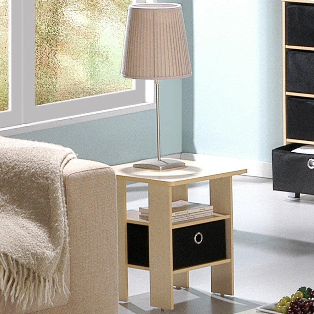 Furinno 1PC Modern Accent Sofa Side End Table W/Removable Drawer & Open Storage Shelf,Brown