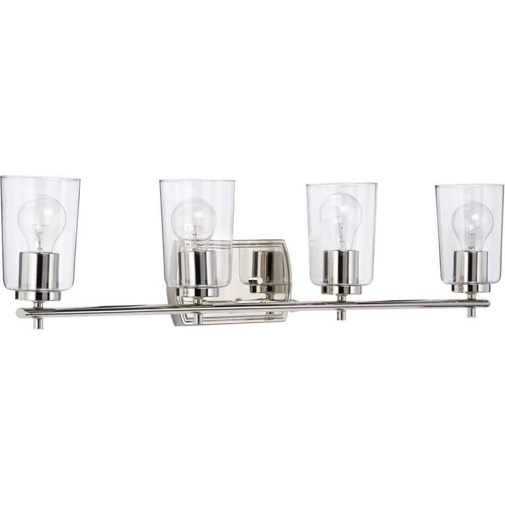 Progress Lighting Adley 4-Light Bath Vanity in Polished Nickel with Clear Glass Shades