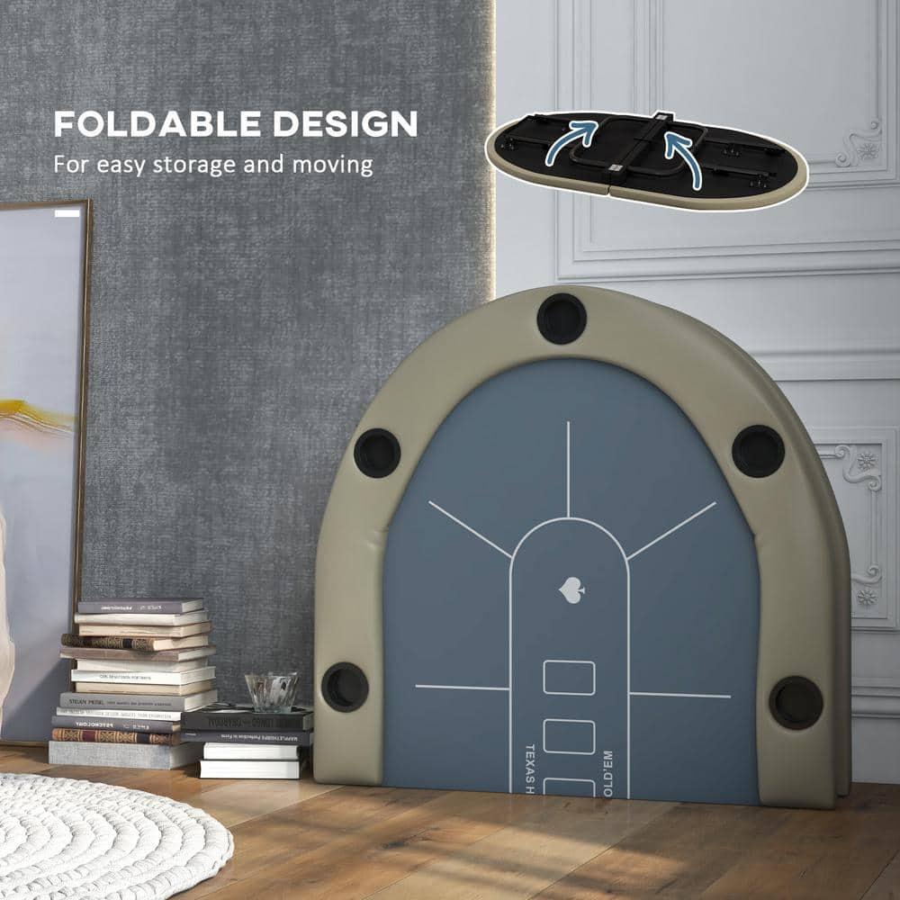 Soozier Foldable Poker Table with Cup Holders, 70" Octagon Blackjack Texas Holdem Game Table, Blue